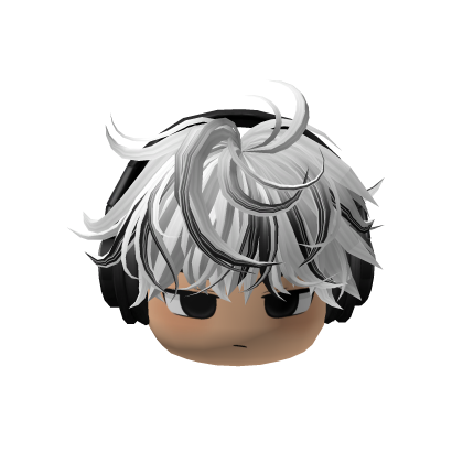 Messy Black White Hair Emo Boy w Headphones & Face Roblox item