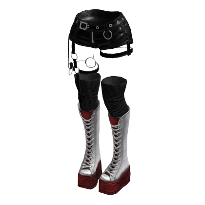 Gothic Emo Y2K Shorts boot straps (Black WhiteRed)