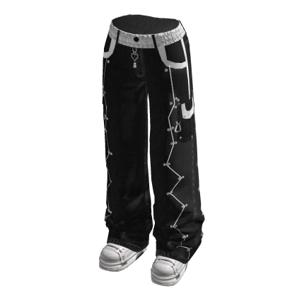 Belted Baggy Pants with Star Outlines (Black)