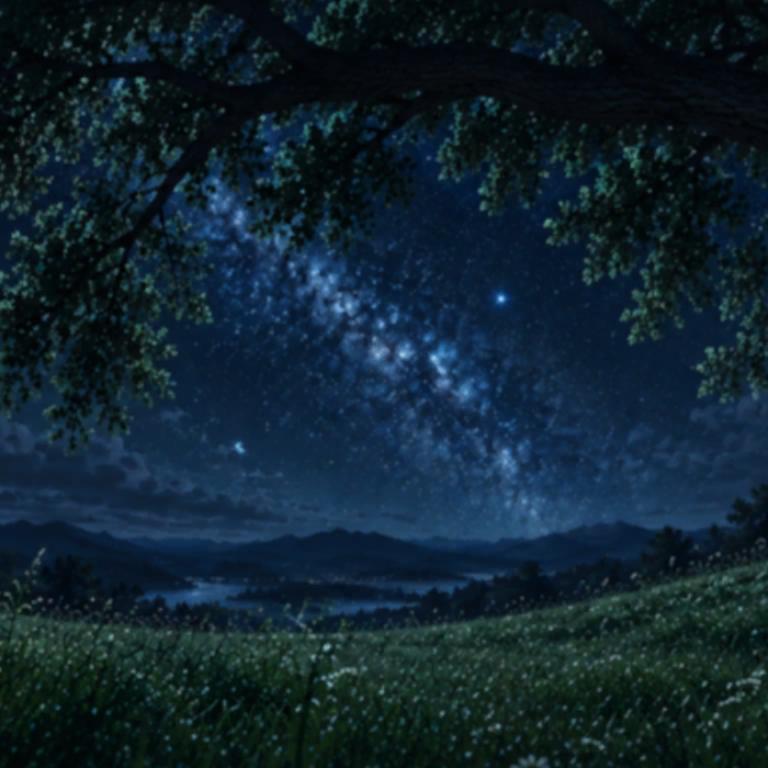 Starry Midnight Tree Milky Way Dreamy Background