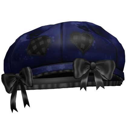 Kawaii Patchwork Bow Beret Navy