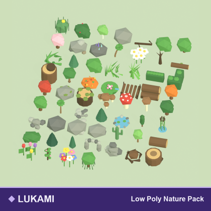 Low Poly Nature Trees Rocks Bushes Forest x60