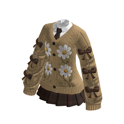 Tan & Brown Uniform Dress Preppy Floral Daisy