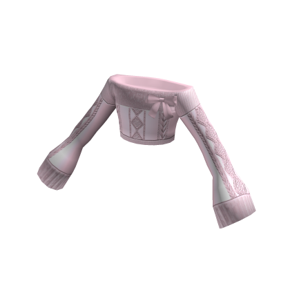 Off Shoulder Crop sweater w bow (Baby pink)
