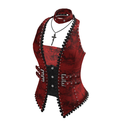 Studded Vest w/ Bandeau Top (Red)