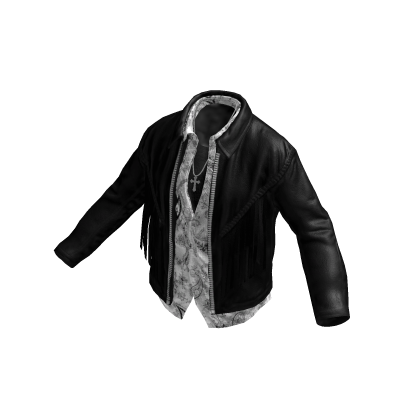 Black Layered Tassel Leather Jacket