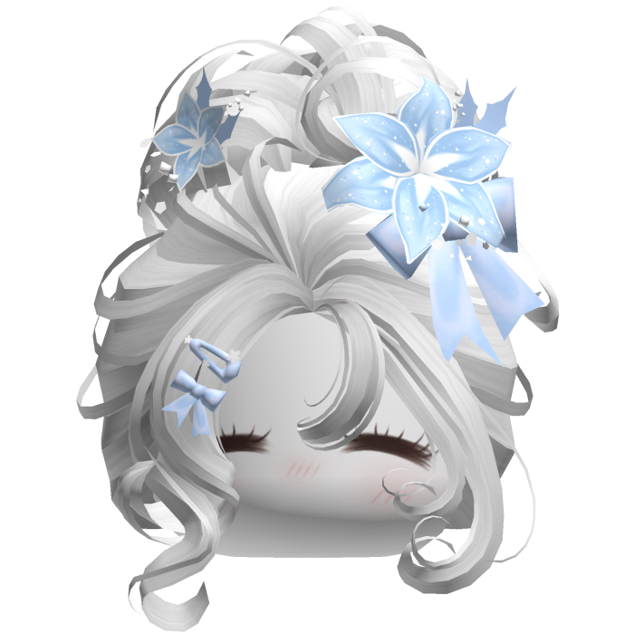 ♡ Christmas Flowery Bun Updo (White & Blue)