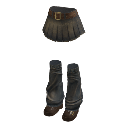 🍀Denim Skirts w Leg Warmers(Brown) thumbnail