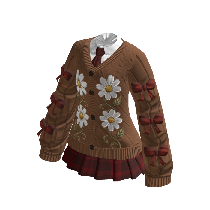 Brown & Red Uniform Dress Preppy Floral Daisy