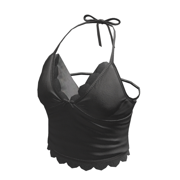 Ruched Halter Top with Ruffle Trim (Black)