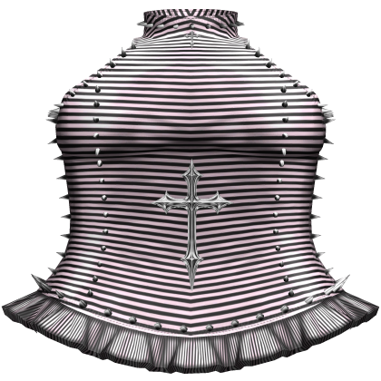 Emo Pink Striped Spiked Turtleneck Cross Dress