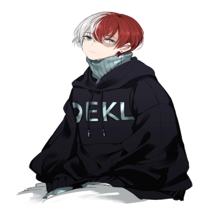 Todo wearing a "De-ku" hoodie Roblox decal