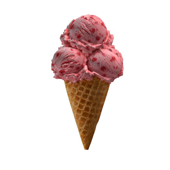 Three-scoop strawberry ice cream cone