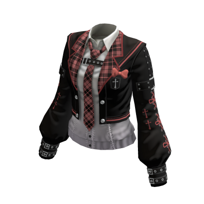 Y2K Plaid School Uniform Jacket (Black&Pink) thumbnail