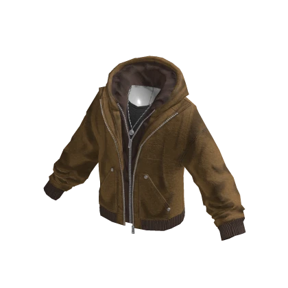 Y2K Layered Double Zip Hoodie (Brown/Black) | Roblox Item - Rolimon's