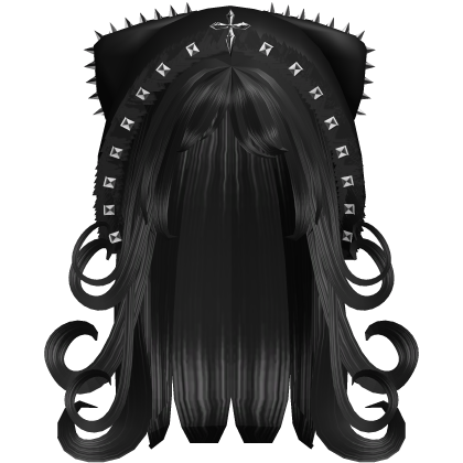 Long Swirly Hair & Cat Hood w/ Studs in Black Roblox item