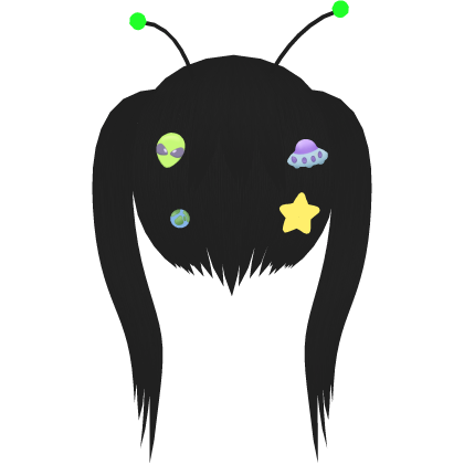 Cute Alien Girl Hair w Stickers - Black Roblox item
