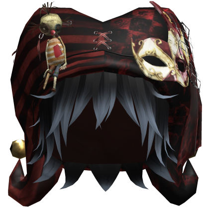 Red Gothic Circus Jester Hat w Black Blue Hair Roblox item