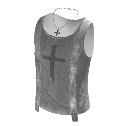 Gothic Strap Tank Top w/ Cross Chain (White)