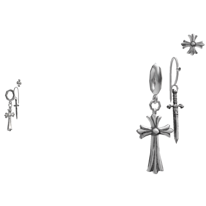 Triple Chrome Cross & Dagger Earrings