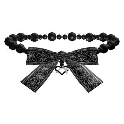 Black Pearl Necklace w Bow & Heart