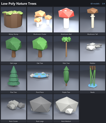 Low Poly Nature Trees Rocks Bushes Forest x60 preview 3