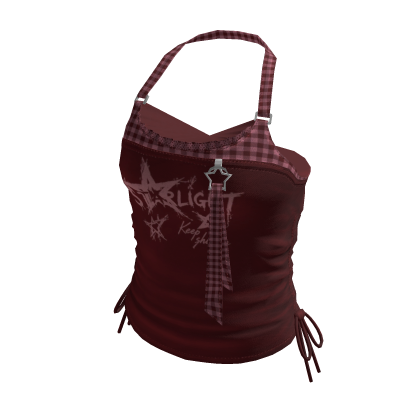 Y2K Checker Strap Graphic Crop Top (Burgundy)