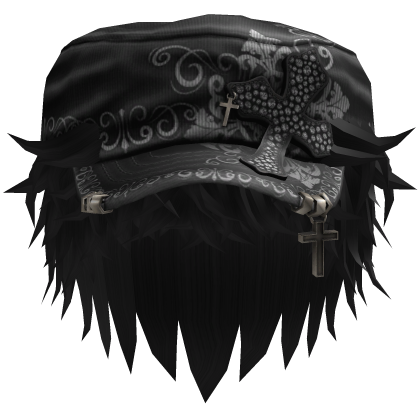 Black Messy Anime Hair w/ Black Cadet Cap