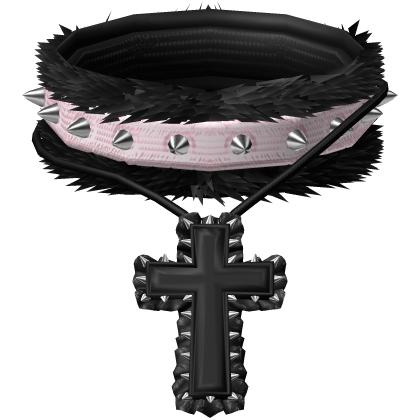 emo spiky fur choker w gothic cross pink & black