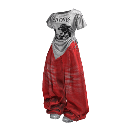 Red Vintage Y2K Baggy Jeans Girl Outfit / 01