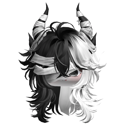 Horned Anime Demon Wolfcut (White&Blue)