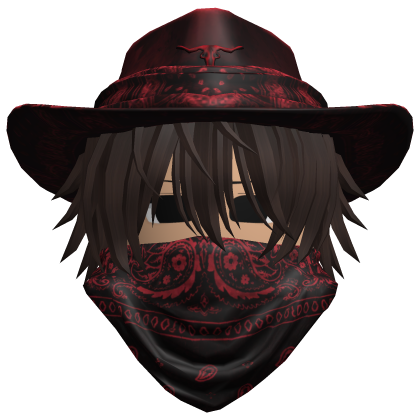 Red Cowboy Hat with Mask + Neck Scarf