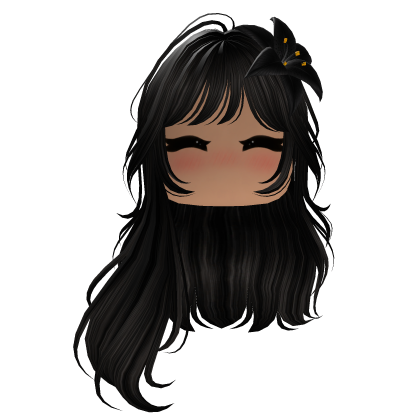 Black Kawaii Wavy Hair w/ Cute Flower