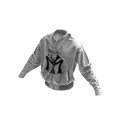 White NY Bomber Jacket w / Toy Chain