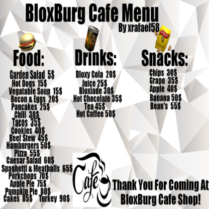 BloxBurg New Cafe Menu Roblox decal