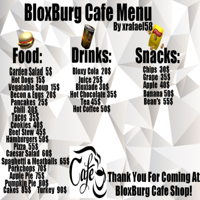 BloxBurg New Cafe Menu Roblox decal