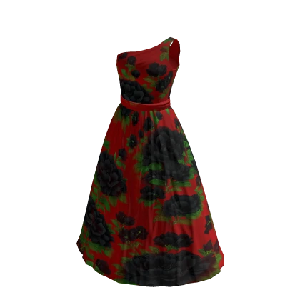 ♾️ Red & black Floral one shoulder spring dress | Roblox Item