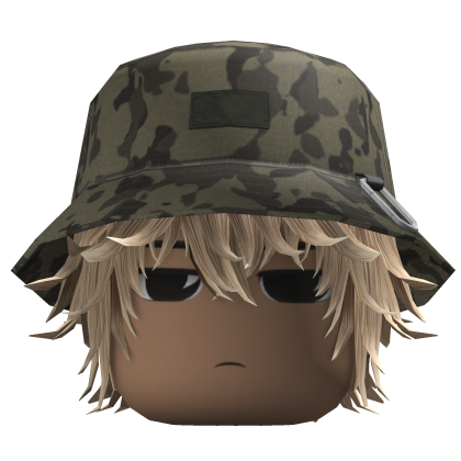 Messy Anime Hair w/ Camo Bucket Hat (Blonde)