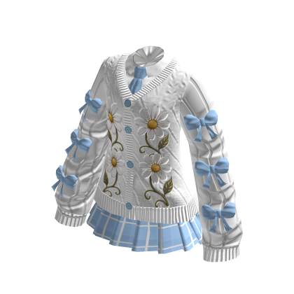Blue & White Uniform Dress Preppy Floral Daisy