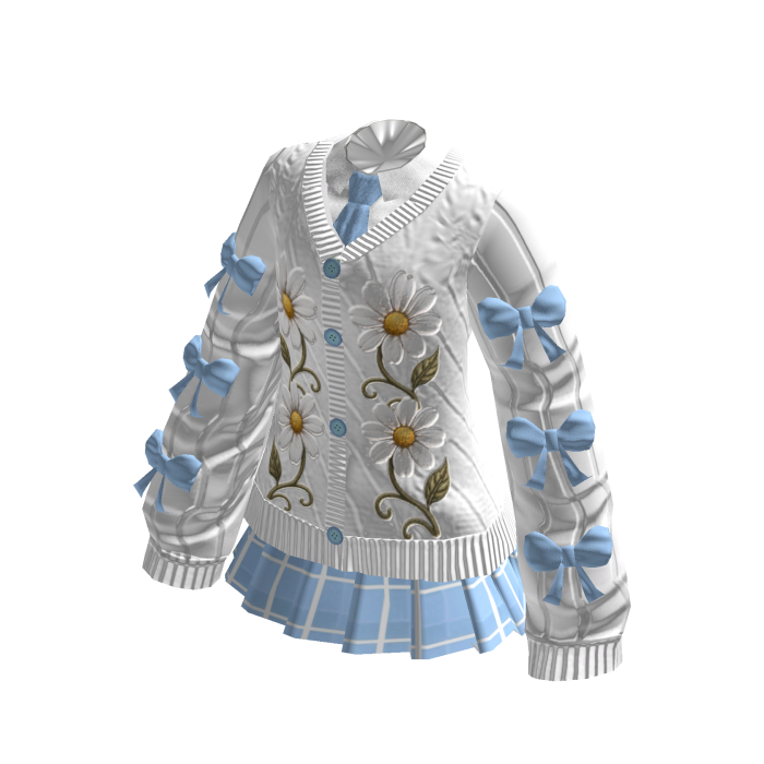 Blue & White Uniform Dress Preppy Floral Daisy