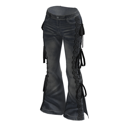 Lace-Up Flare Jeans (Black)