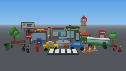 Low Poly City Pack | 50 Streets, Shops and Props preview 2