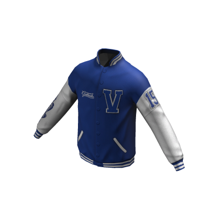 Blue Preppy Sporty Varsity Letterman Jacket