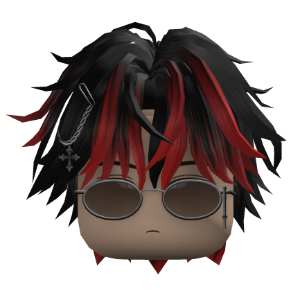 Messy Hair w/ Glasses & Chain (Black/Red)