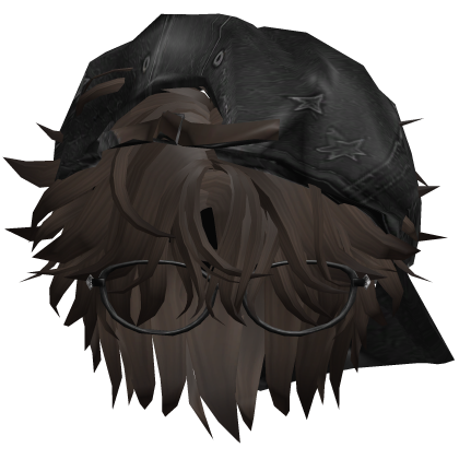 Y2K brown messy fluffy anime hair with Hat&Glasses Roblox item