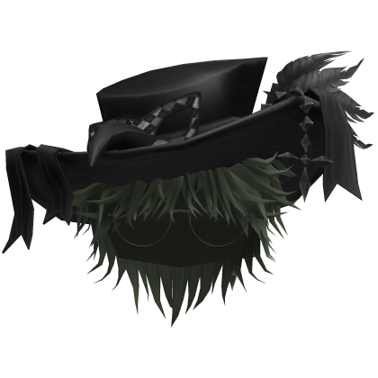 Green Messy Anime Boy Hair w/ Top hat & Glass Roblox item