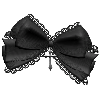 Black Silk Hair Bow w Lace & Cross Roblox item
