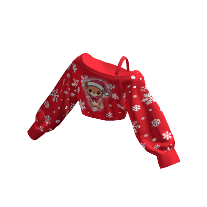 Cute Teddy Christmas Off Shoulder Shirt Cropped