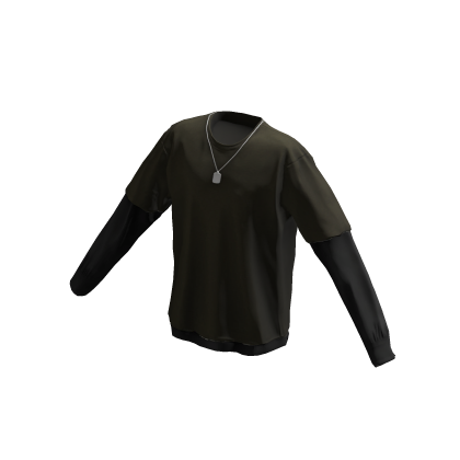 Long Sleeve Two Layer Dog Tag Tee Shirt Green
