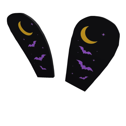 Black Halloween Bunny Ears - Moon and Bats